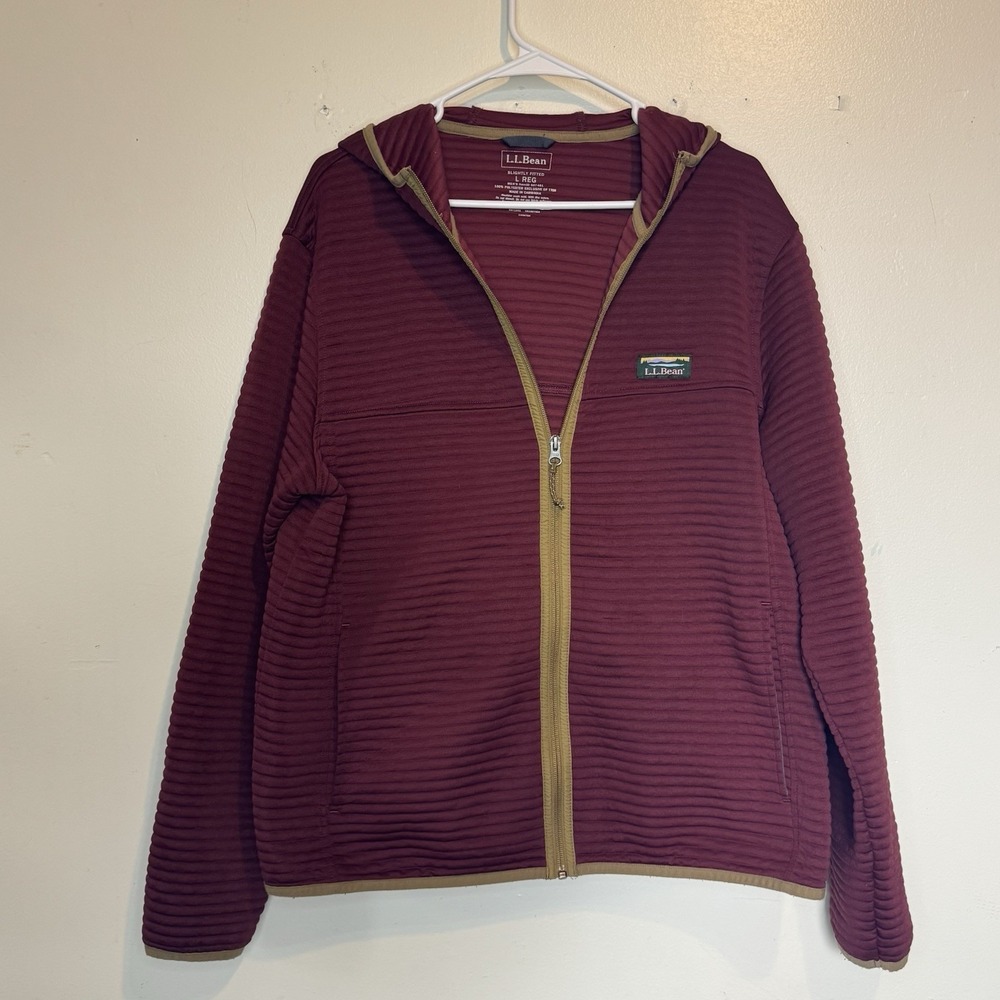 Ll Bean Mens Large Slightly Fitted Zip Up Sweater - Maroon And Brown